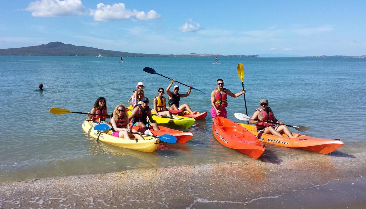 Group of kayakers at Mission Bay Beach